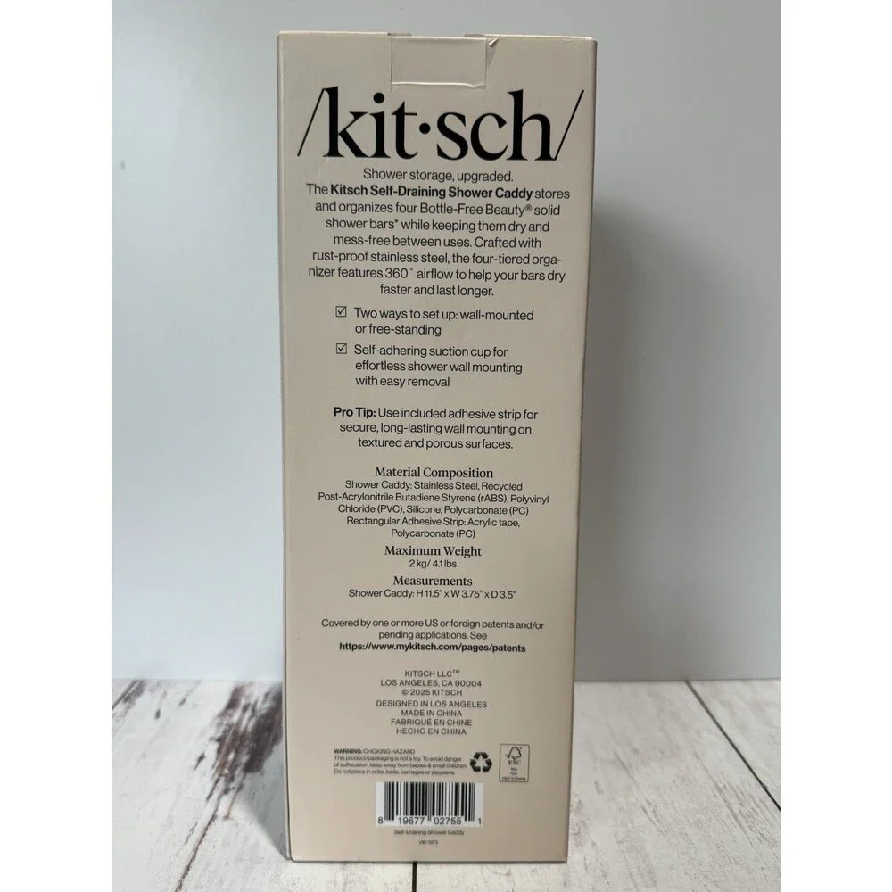 Kitsch Self-Draining 4-Tier Shower Caddy, Black, Wall Mount/Freestanding